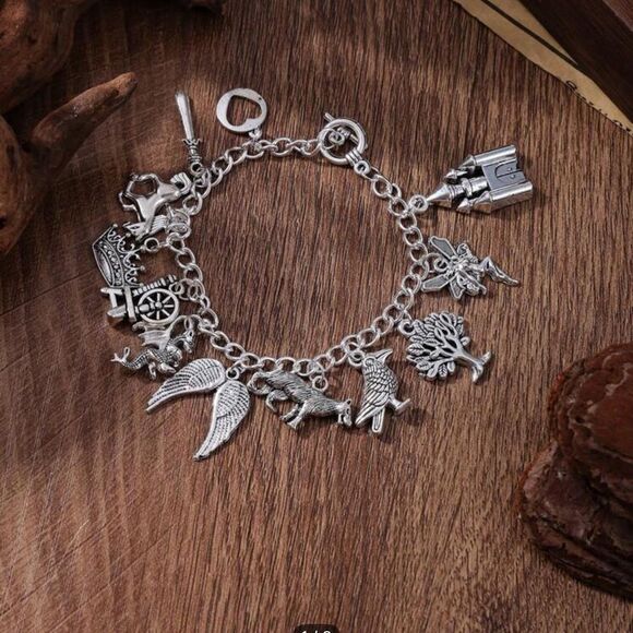Fairytale, Cottagecore Fairycore Silver Tone Charm Bracelet, Engraved, Fairies, - Picture 1 of 3